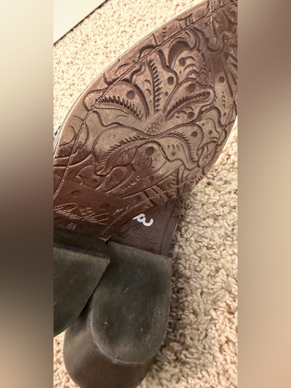 Patricia Nash Tooled Leather Pointed Toe Mules, Brown/Turquoise, Size 5.5 - Picture 8 of 9